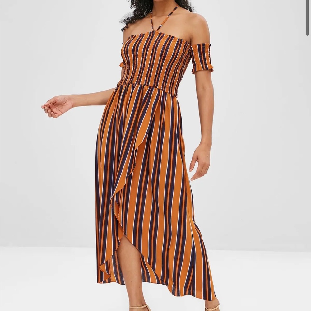Striped Faux-Wrap Dress - Picture 2 of 4